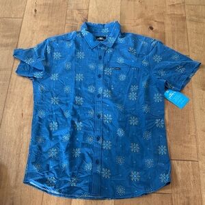 O'Neill Blue Short-Sleeve Button-Down with Floral Geometric Print